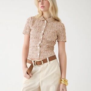 J. Crew smocked button-up shirt gingham cotton voile